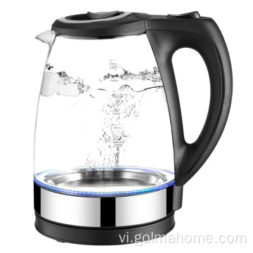 Golmahome 1.7L giữ ấm lâu ấm pha trà bằng thủy tinh điện có đèn LED xanh, Ấm pha trà không chứa BPA